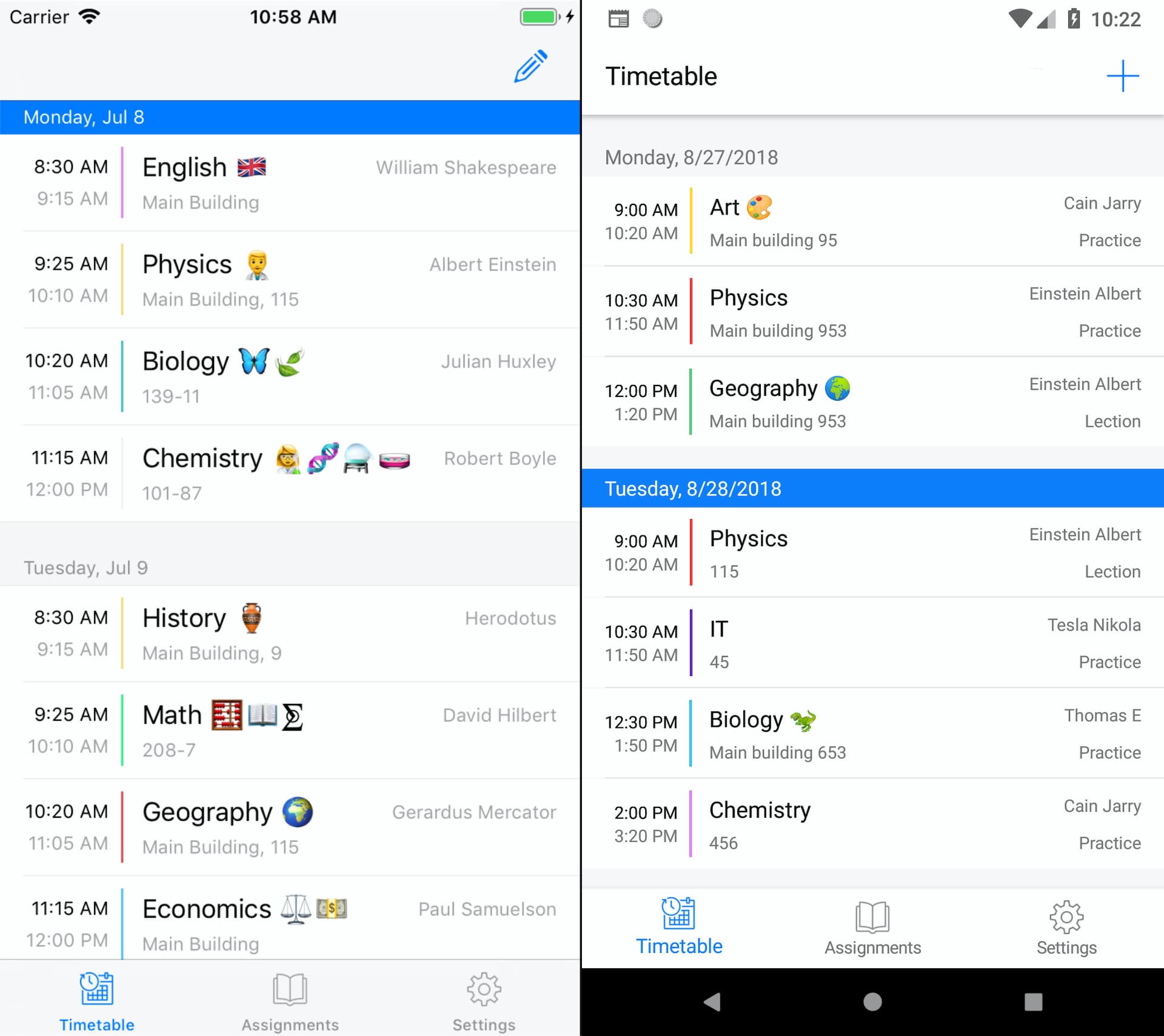 The original native iOS version of the app (left) vs React Native Android version (right)